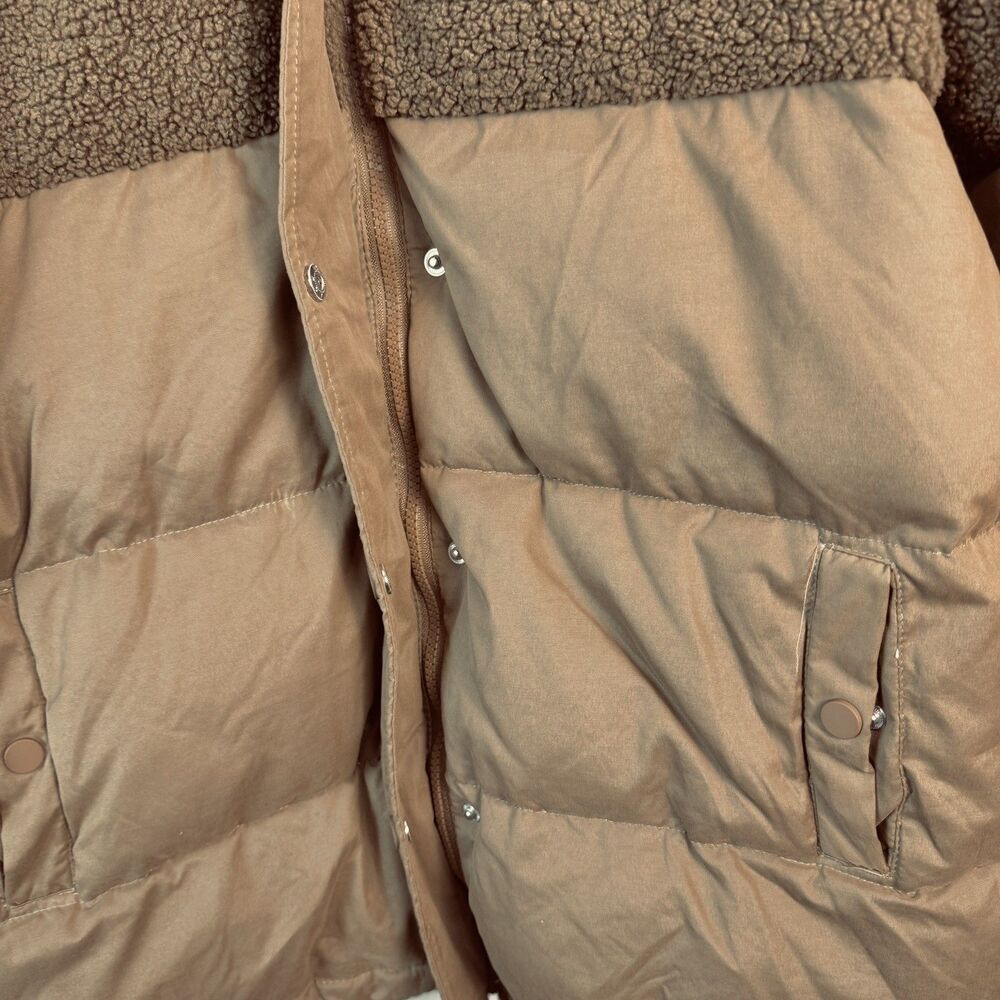 Good American sherpa puffer jacket mix cocoon sepia Brown women Sz 1/M gorpcore - Picture 5 of 11